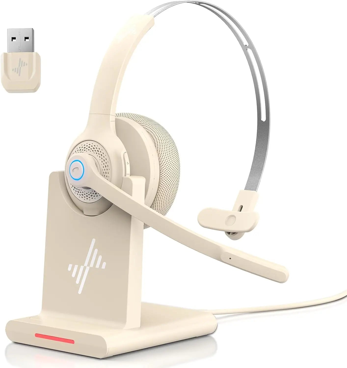 JIAMQISHI EH06 Bluetooth Wireless Headset with Mic for Work Call Center Headphones with USB Dongle Mute for PC/Computer/Laptop