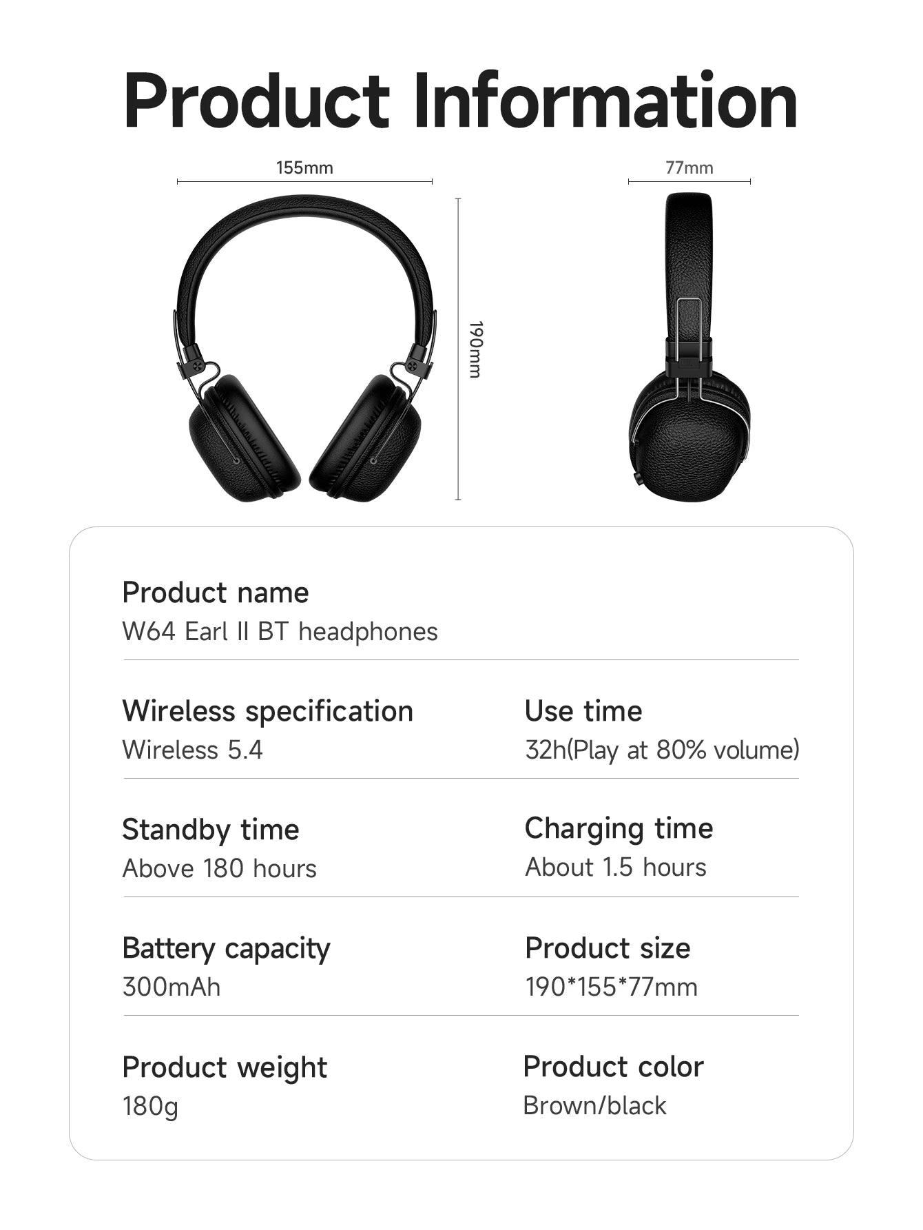 HOCO Retro PU Leather Wireless Bluetooth 5.4 Headphones 40MM Deep Bass Speaker Music Sports HiFi Audio Earbuds Fashion Over-Ear