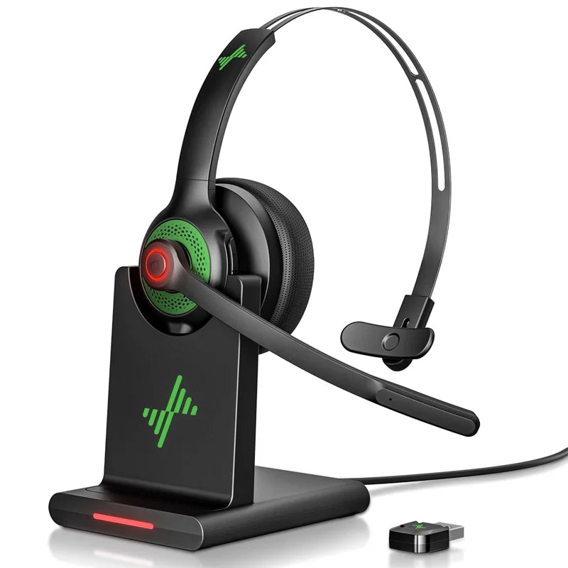 JIAMQISHI EH06 Bluetooth Wireless Headset with Mic for Work Call Center Headphones with USB Dongle Mute for PC/Computer/Laptop