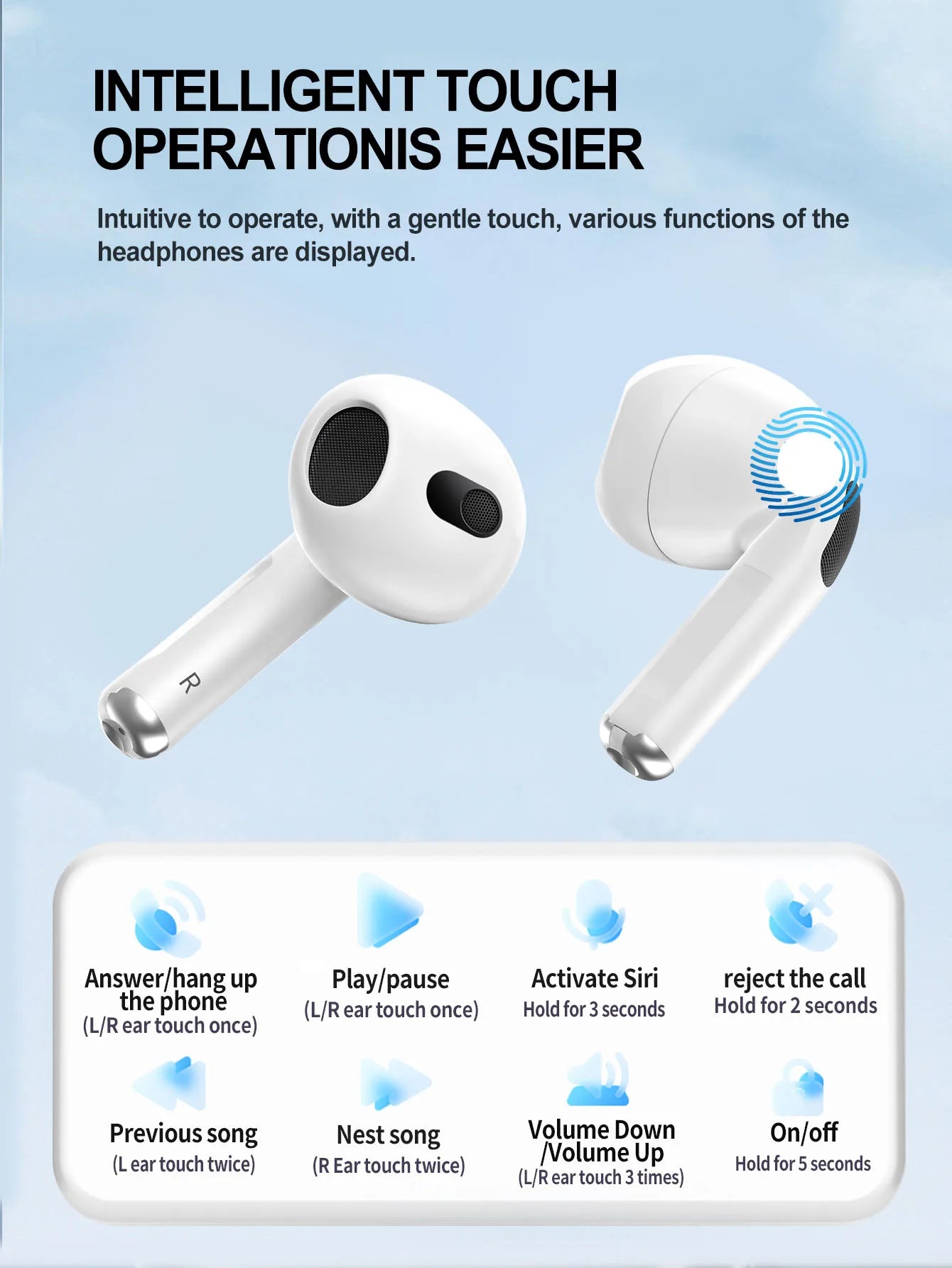 2025 Brand New Bluetooth Wireless Earbuds Bluetooth 5.3 technology ensures stable connection 20-hour ultra-long battery life Com