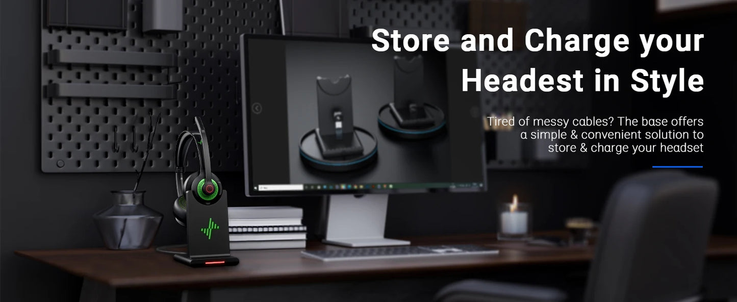 JIAMQISHI EH06 Bluetooth Wireless Headset with Mic for Work Call Center Headphones with USB Dongle Mute for PC/Computer/Laptop
