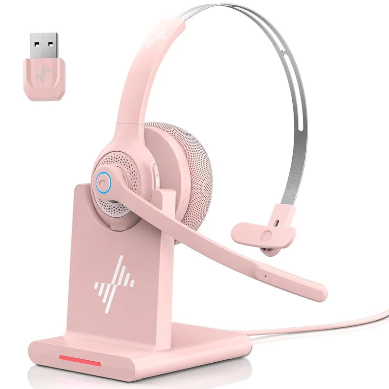 JIAMQISHI EH06 Bluetooth Wireless Headset with Mic for Work Call Center Headphones with USB Dongle Mute for PC/Computer/Laptop