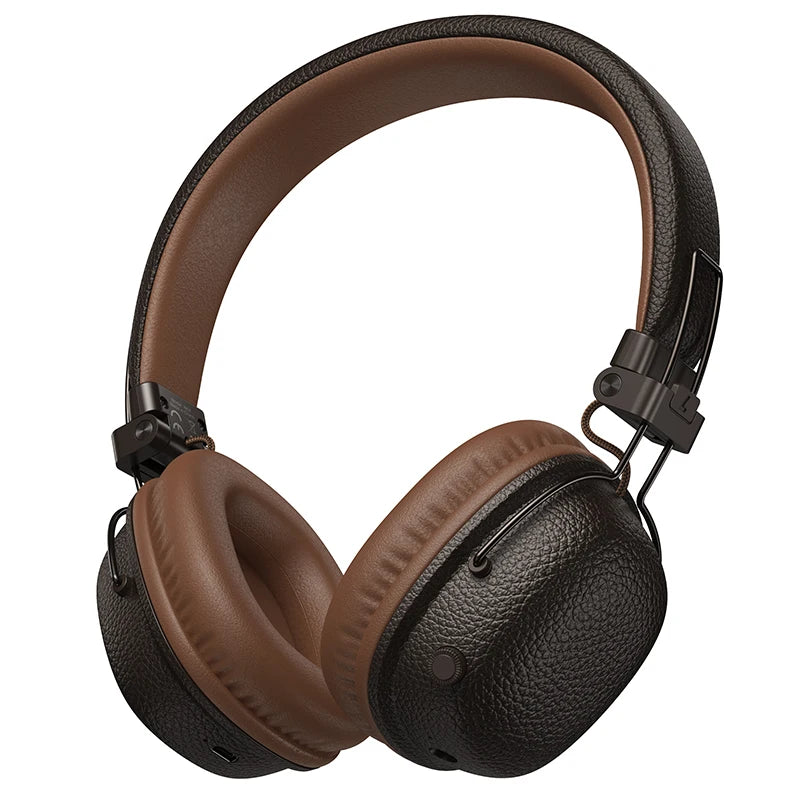 HOCO Retro PU Leather Wireless Bluetooth 5.4 Headphones 40MM Deep Bass Speaker Music Sports HiFi Audio Earbuds Fashion Over-Ear