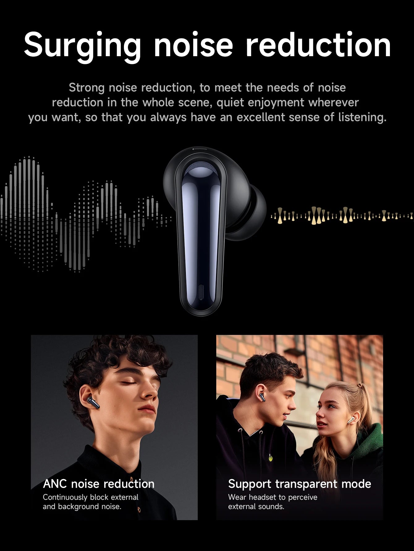 HOCO EQ23 Plus ANC+ENC Noise Reduction Bluetooth 5.4 Wireless Earphones HiFi Audio Earbuds Type-C Charging Box 4 Mics Headsets