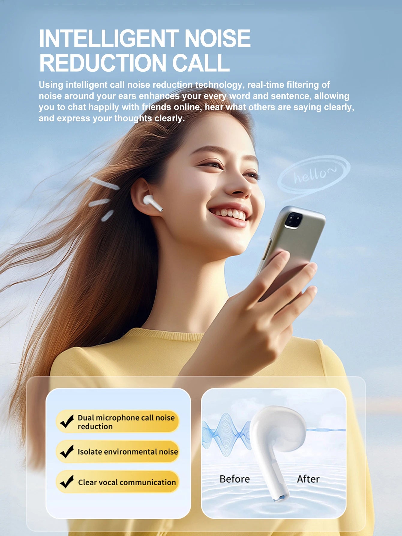 2025 Brand New Bluetooth Wireless Earbuds Bluetooth 5.3 technology ensures stable connection 20-hour ultra-long battery life Com