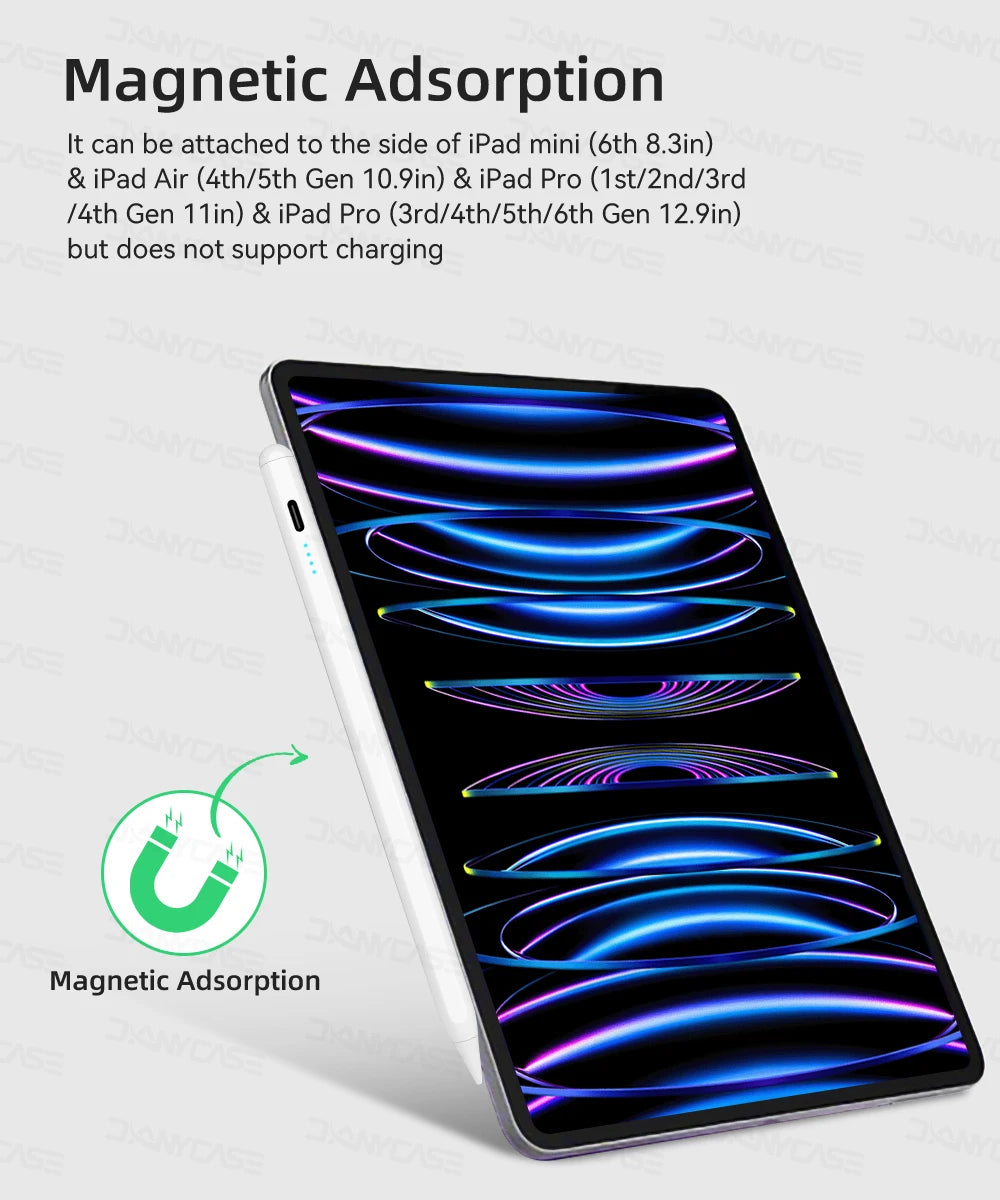 For iPad 10th Gen Stylus Pen with Palm Rejection Tilt for iPad 11th A16 9 8 7 6 5 4 Pro Air 13 11 M3 M2 M4 2025 12.9 Mini 7 6