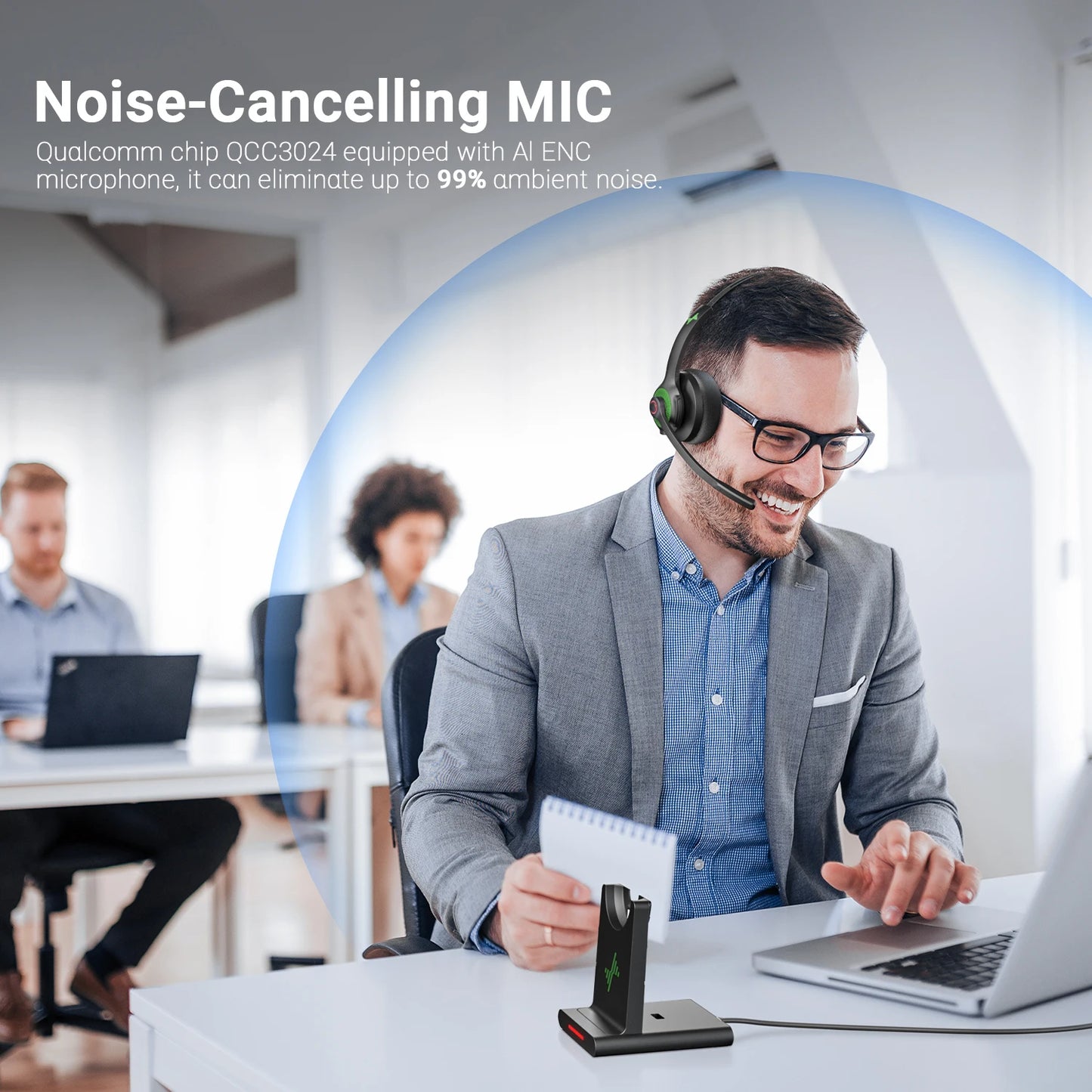 JIAMQISHI EH06 Bluetooth Wireless Headset with Mic for Work Call Center Headphones with USB Dongle Mute for PC/Computer/Laptop