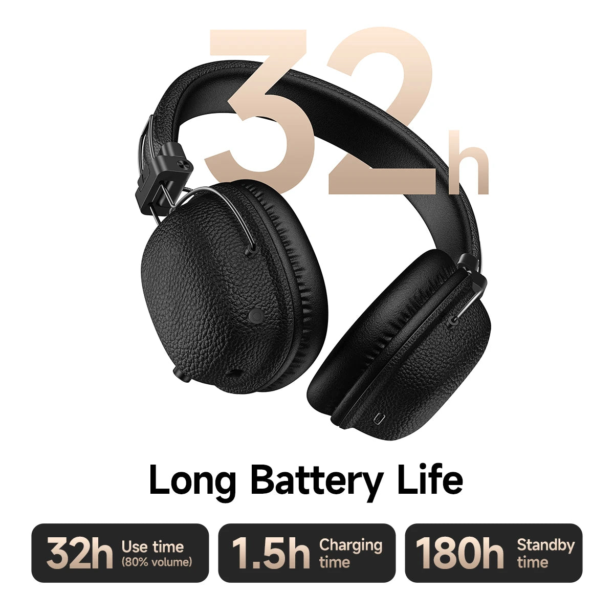 HOCO Retro PU Leather Wireless Bluetooth 5.4 Headphones 40MM Deep Bass Speaker Music Sports HiFi Audio Earbuds Fashion Over-Ear