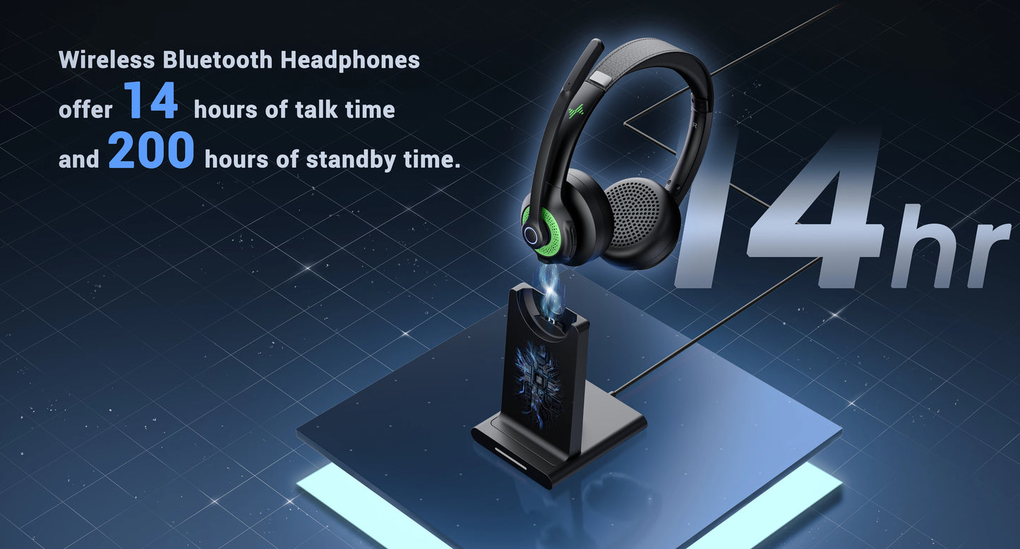 JIAMQISHI EH06 Bluetooth Wireless Headset with Mic for Work Call Center Headphones with USB Dongle Mute for PC/Computer/Laptop