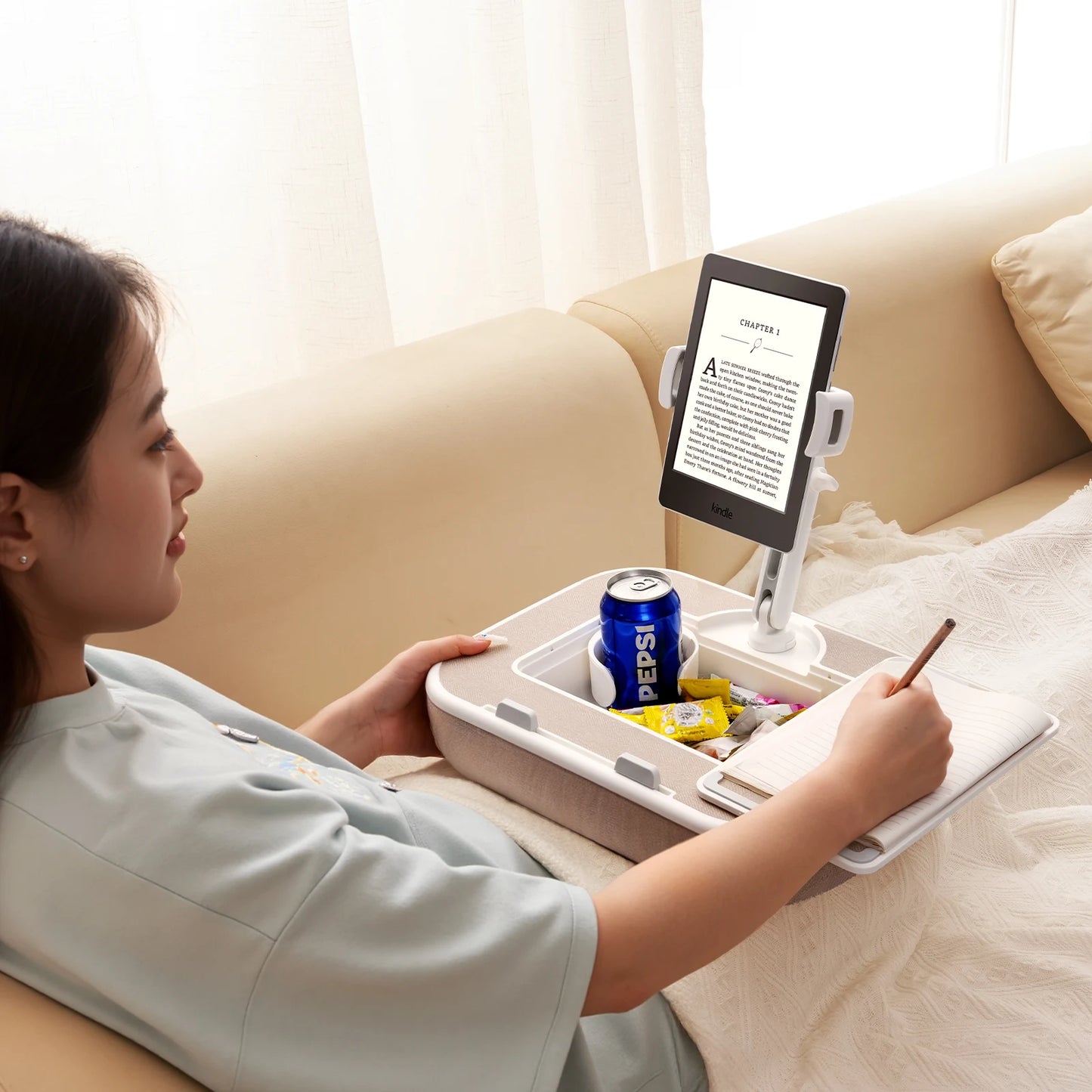 Oatsbasf Pillow Stand with Storage Space 360° Rotatable Clip Stand for 4.7-13" Phone Tablet Kindle 15" Laptop Pillow Lap Desk
