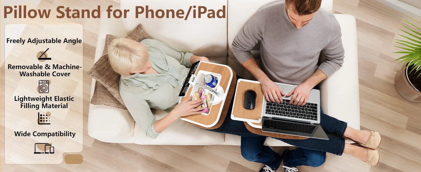 Oatsbasf Pillow Stand with Storage Space 360° Rotatable Clip Stand for 4.7-13" Phone Tablet Kindle 15" Laptop Pillow Lap Desk