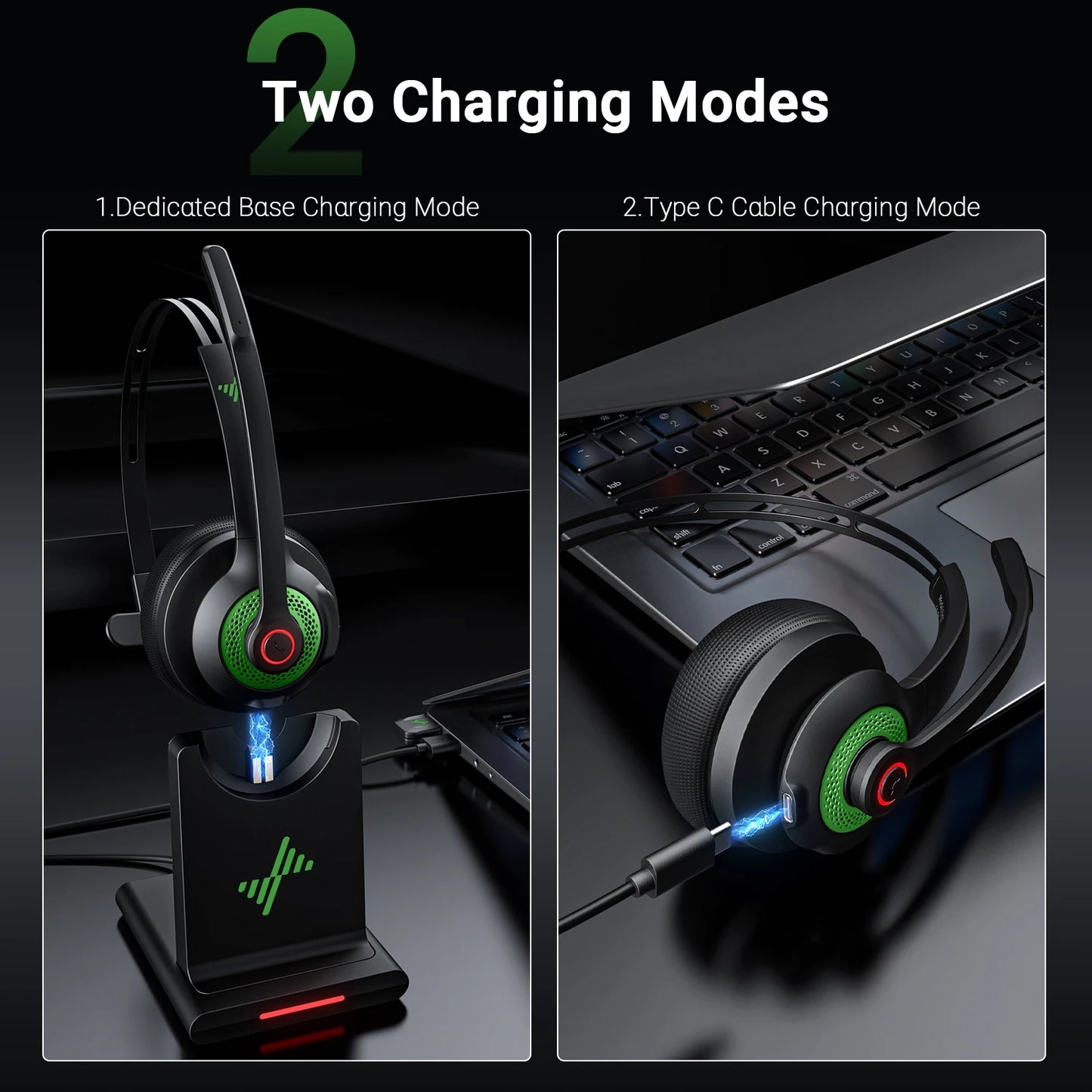 JIAMQISHI EH06 Bluetooth Wireless Headset with Mic for Work Call Center Headphones with USB Dongle Mute for PC/Computer/Laptop