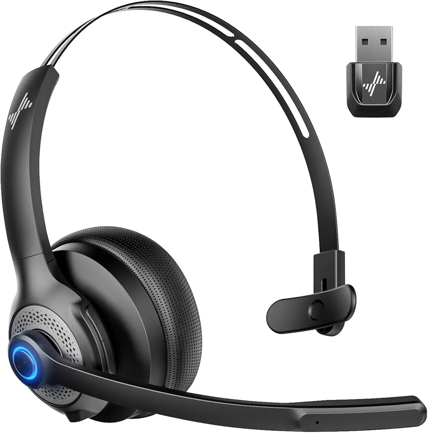 JIAMQISHI EH06 Bluetooth Wireless Headset with Mic for Work Call Center Headphones with USB Dongle Mute for PC/Computer/Laptop