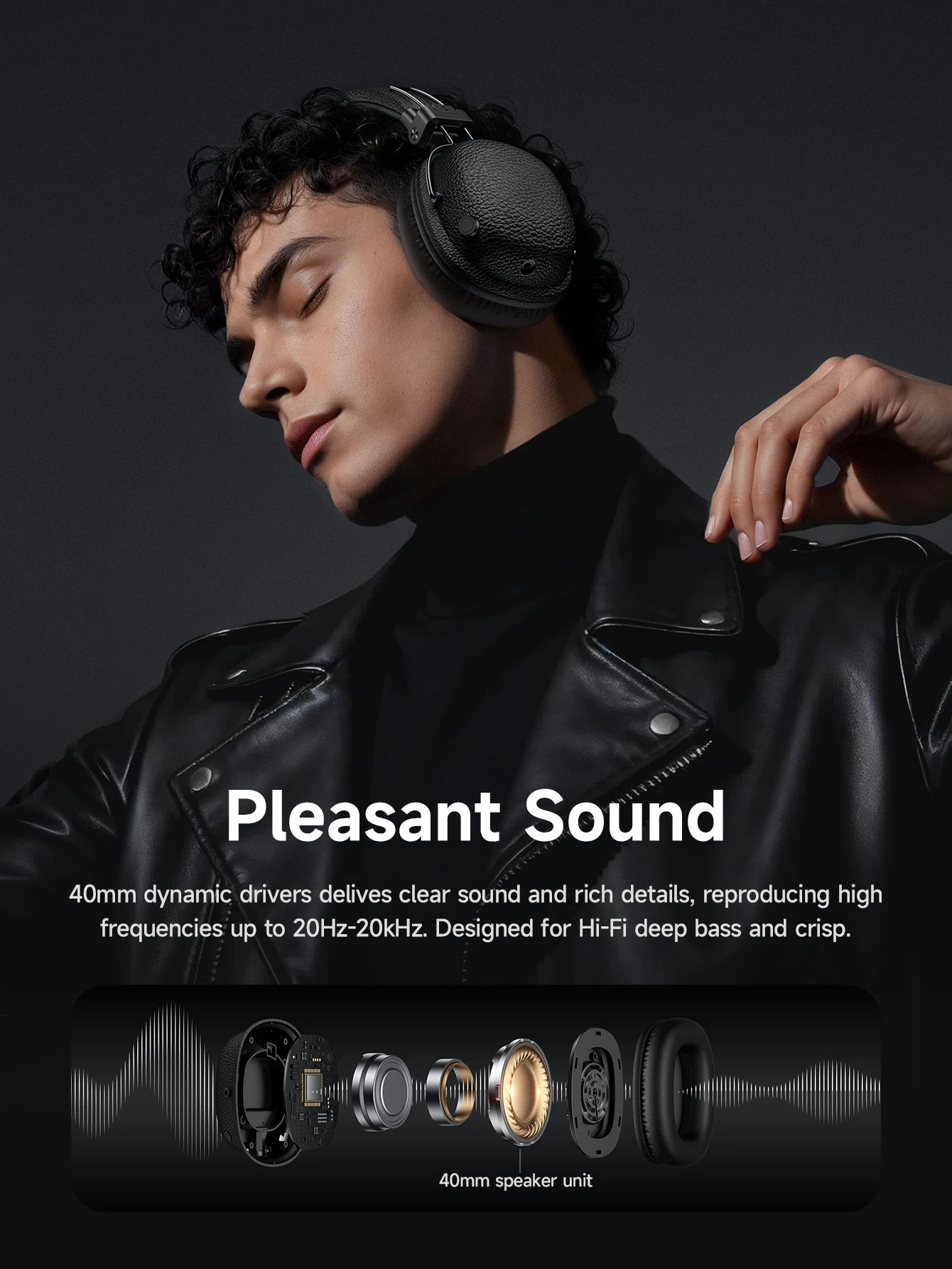 HOCO Retro PU Leather Wireless Bluetooth 5.4 Headphones 40MM Deep Bass Speaker Music Sports HiFi Audio Earbuds Fashion Over-Ear
