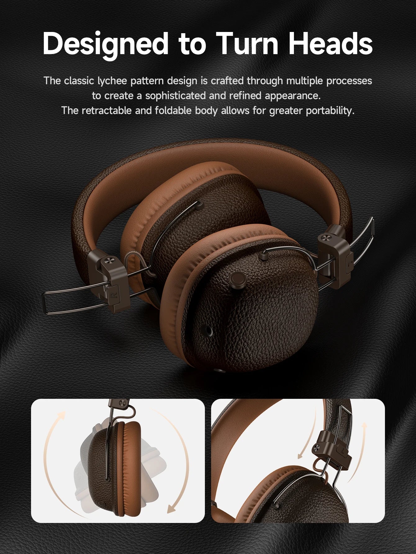 HOCO Retro PU Leather Wireless Bluetooth 5.4 Headphones 40MM Deep Bass Speaker Music Sports HiFi Audio Earbuds Fashion Over-Ear