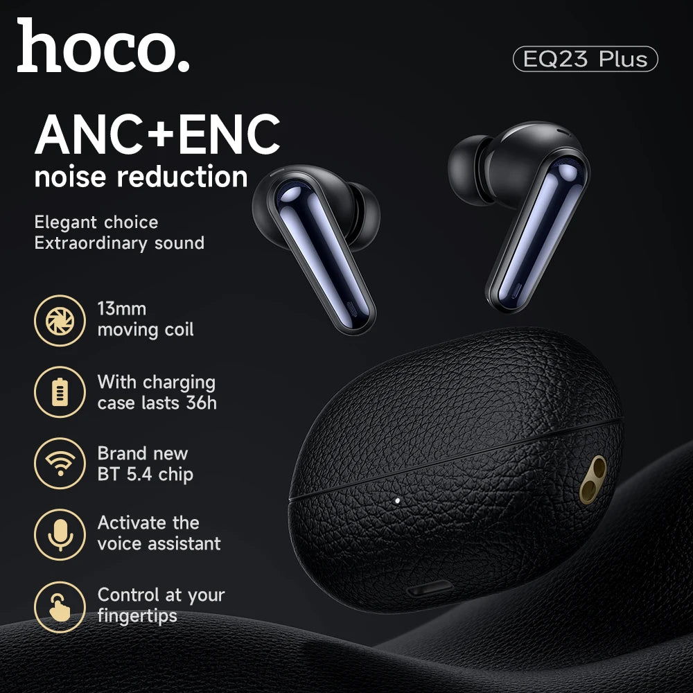 HOCO EQ23 Plus ANC+ENC Noise Reduction Bluetooth 5.4 Wireless Earphones HiFi Audio Earbuds Type-C Charging Box 4 Mics Headsets