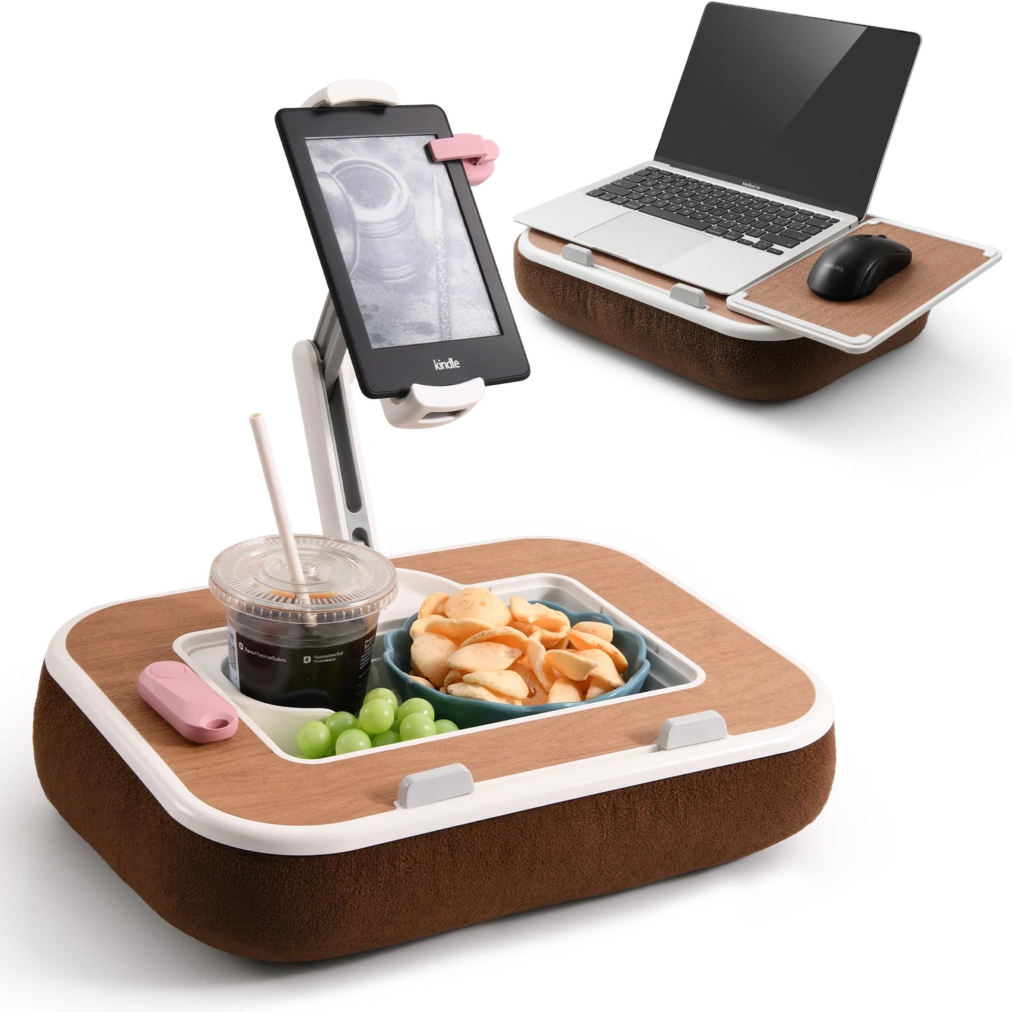Oatsbasf Pillow Stand with Storage Space 360° Rotatable Clip Stand for 4.7-13" Phone Tablet Kindle 15" Laptop Pillow Lap Desk