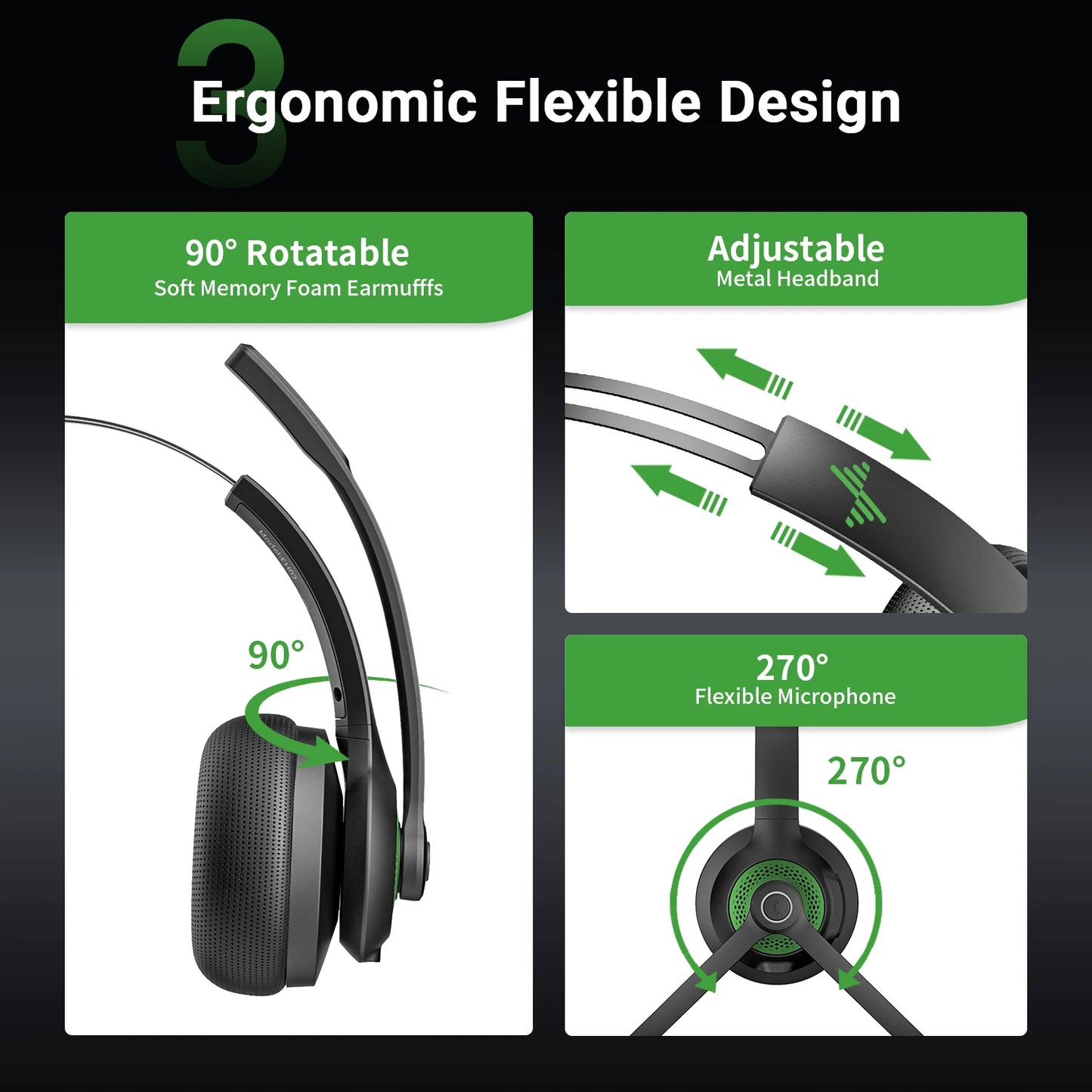 JIAMQISHI EH06 Bluetooth Wireless Headset with Mic for Work Call Center Headphones with USB Dongle Mute for PC/Computer/Laptop