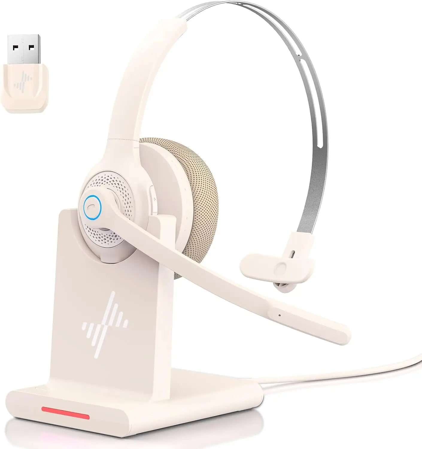 JIAMQISHI EH06 Bluetooth Wireless Headset with Mic for Work Call Center Headphones with USB Dongle Mute for PC/Computer/Laptop