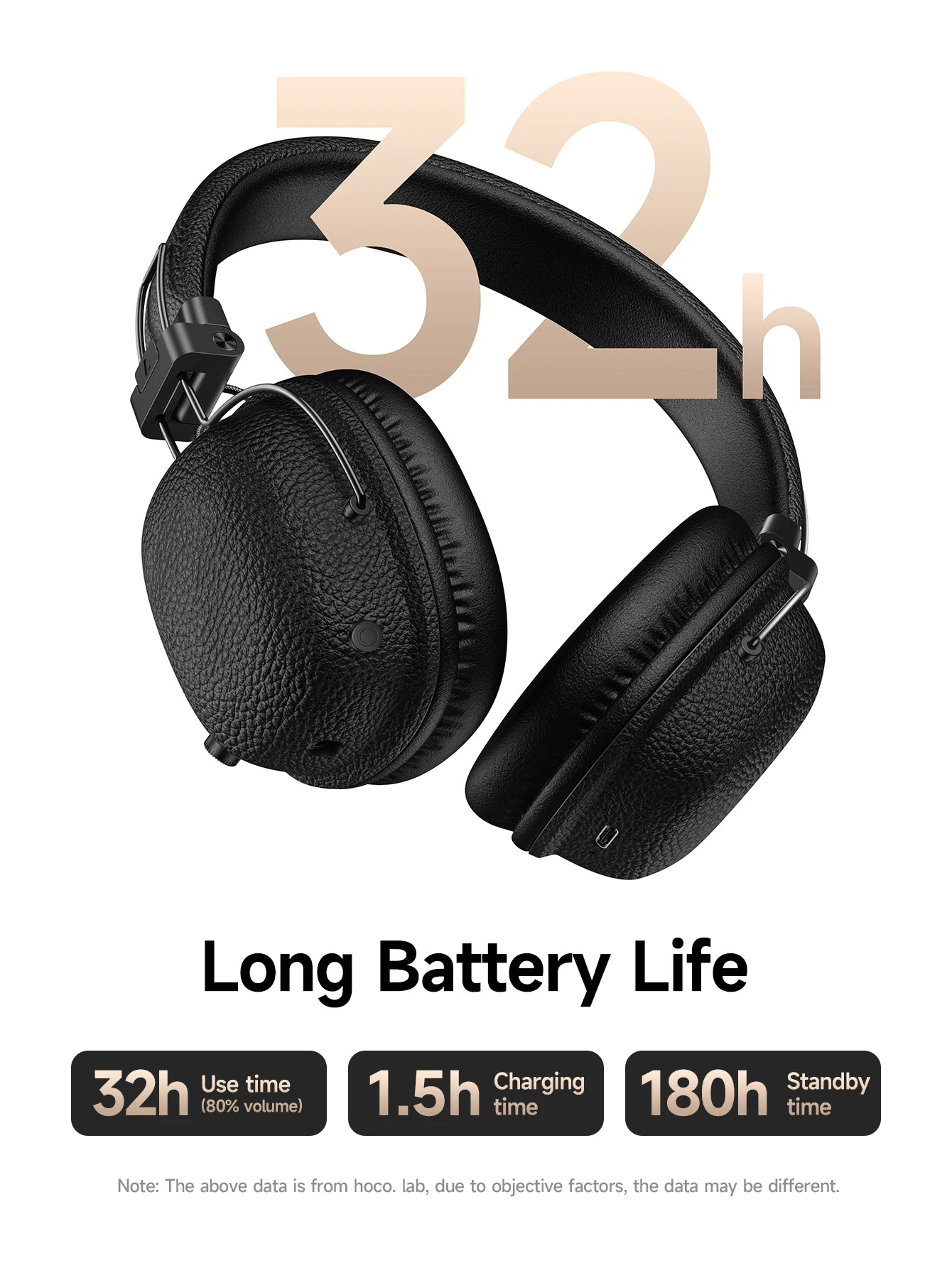 HOCO Retro PU Leather Wireless Bluetooth 5.4 Headphones 40MM Deep Bass Speaker Music Sports HiFi Audio Earbuds Fashion Over-Ear