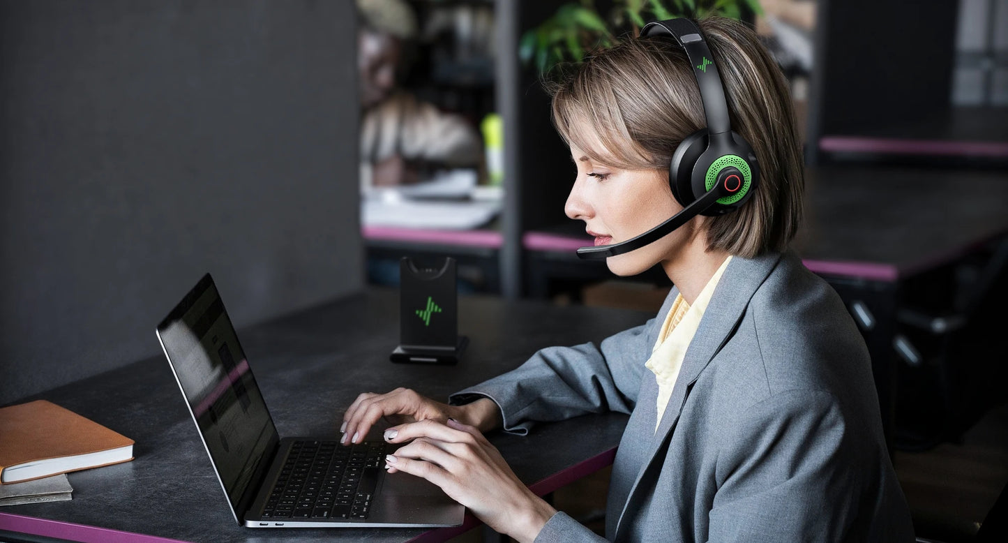 JIAMQISHI EH06 Bluetooth Wireless Headset with Mic for Work Call Center Headphones with USB Dongle Mute for PC/Computer/Laptop