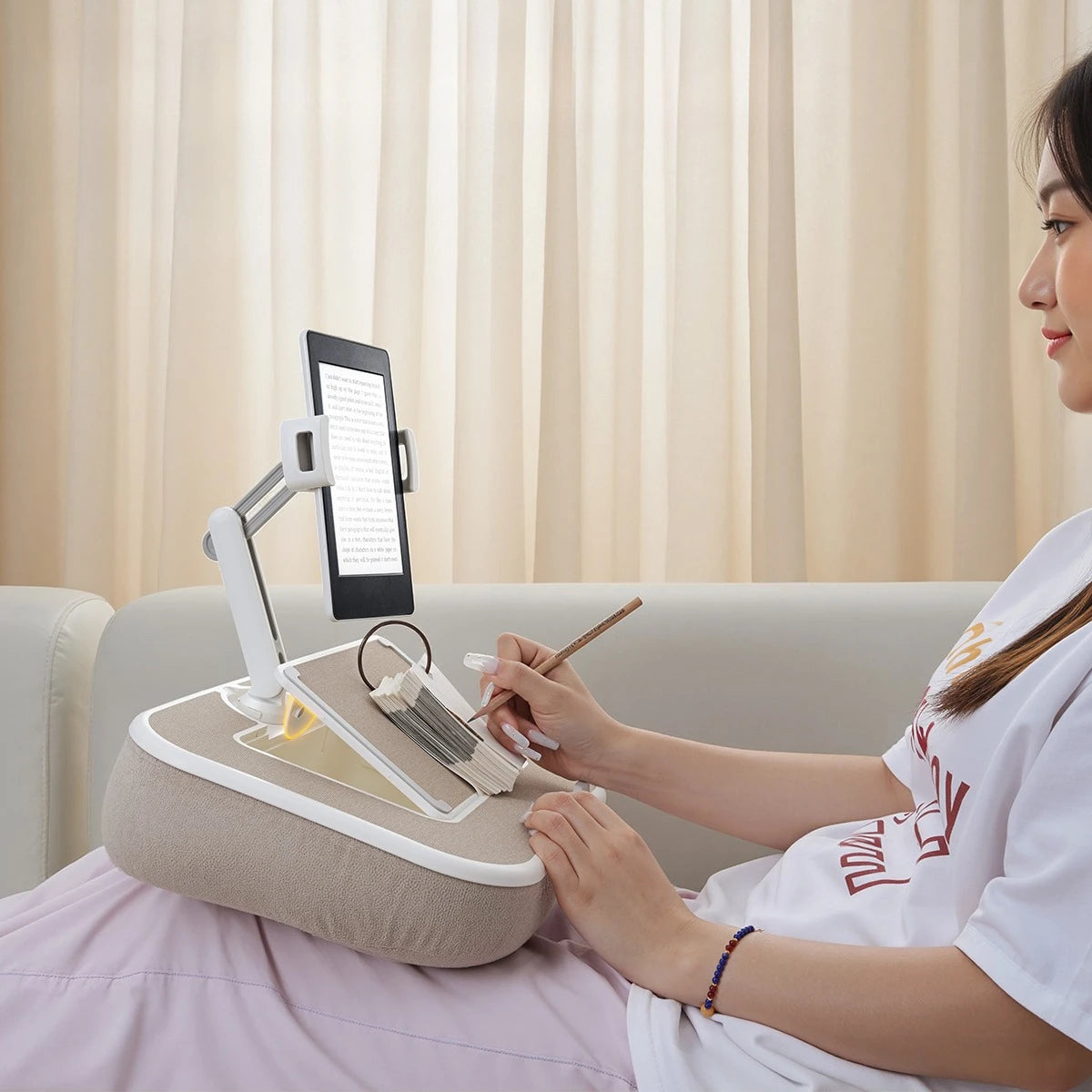 Oatsbasf Pillow Stand with Storage Space 360° Rotatable Clip Stand for 4.7-13" Phone Tablet Kindle 15" Laptop Pillow Lap Desk