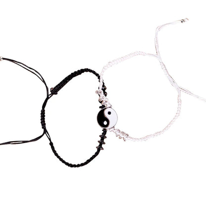 Couple Bracelets Hematite Leather Cord Braid Chain Bracelet Chinese Tai Chi Alloy Pendant Two-Piece Woven Lover Bracelet Gift