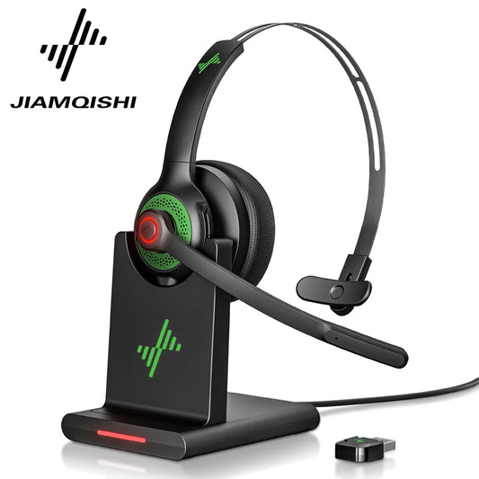 JIAMQISHI EH06 Bluetooth Wireless Headset with Mic for Work Call Center Headphones with USB Dongle Mute for PC/Computer/Laptop
