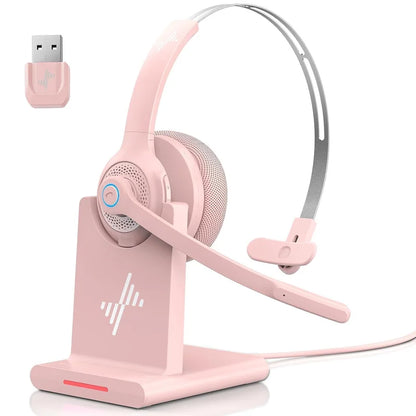 JIAMQISHI EH06 Bluetooth Wireless Headset with Mic for Work Call Center Headphones with USB Dongle Mute for PC/Computer/Laptop