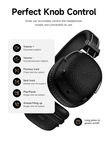HOCO Retro PU Leather Wireless Bluetooth 5.4 Headphones 40MM Deep Bass Speaker Music Sports HiFi Audio Earbuds Fashion Over-Ear