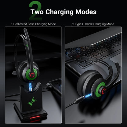 JIAMQISHI EH06 Bluetooth Wireless Headset with Mic for Work Call Center Headphones with USB Dongle Mute for PC/Computer/Laptop