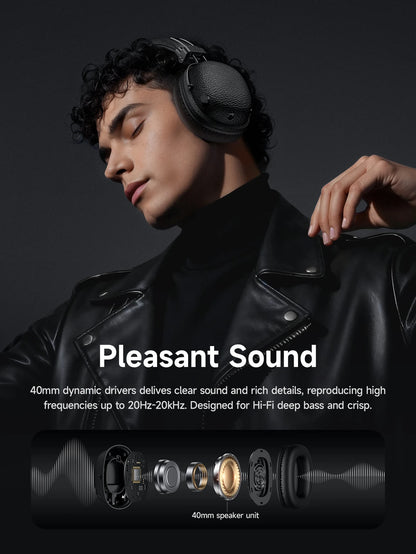 HOCO Retro PU Leather Wireless Bluetooth 5.4 Headphones 40MM Deep Bass Speaker Music Sports HiFi Audio Earbuds Fashion Over-Ear