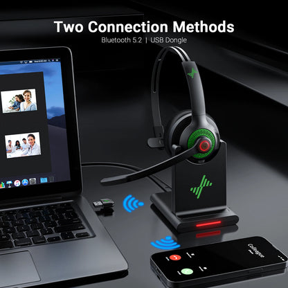 JIAMQISHI EH06 Bluetooth Wireless Headset with Mic for Work Call Center Headphones with USB Dongle Mute for PC/Computer/Laptop