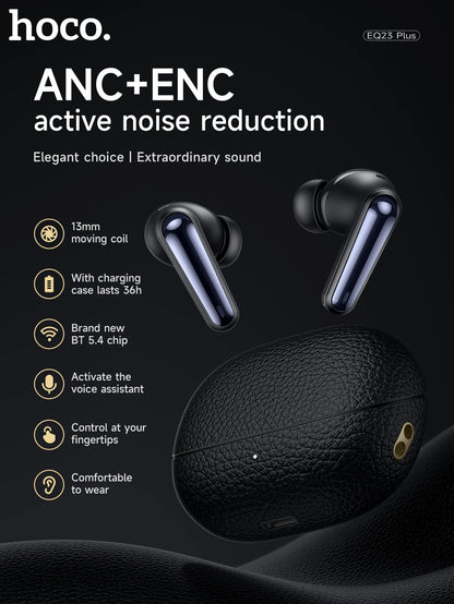 HOCO EQ23 Plus ANC+ENC Noise Reduction Bluetooth 5.4 Wireless Earphones HiFi Audio Earbuds Type-C Charging Box 4 Mics Headsets