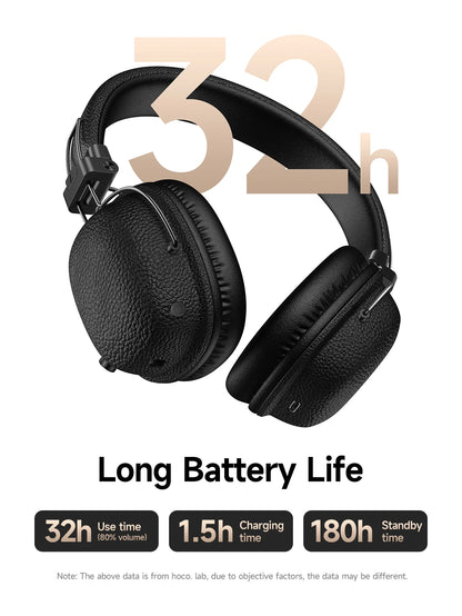 HOCO Retro PU Leather Wireless Bluetooth 5.4 Headphones 40MM Deep Bass Speaker Music Sports HiFi Audio Earbuds Fashion Over-Ear