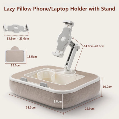 Oatsbasf Pillow Stand with Storage Space 360° Rotatable Clip Stand for 4.7-13" Phone Tablet Kindle 15" Laptop Pillow Lap Desk
