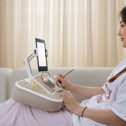 Oatsbasf Pillow Stand with Storage Space 360° Rotatable Clip Stand for 4.7-13" Phone Tablet Kindle 15" Laptop Pillow Lap Desk