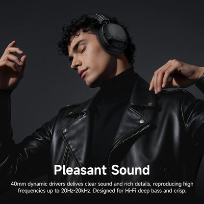HOCO Retro PU Leather Wireless Bluetooth 5.4 Headphones 40MM Deep Bass Speaker Music Sports HiFi Audio Earbuds Fashion Over-Ear